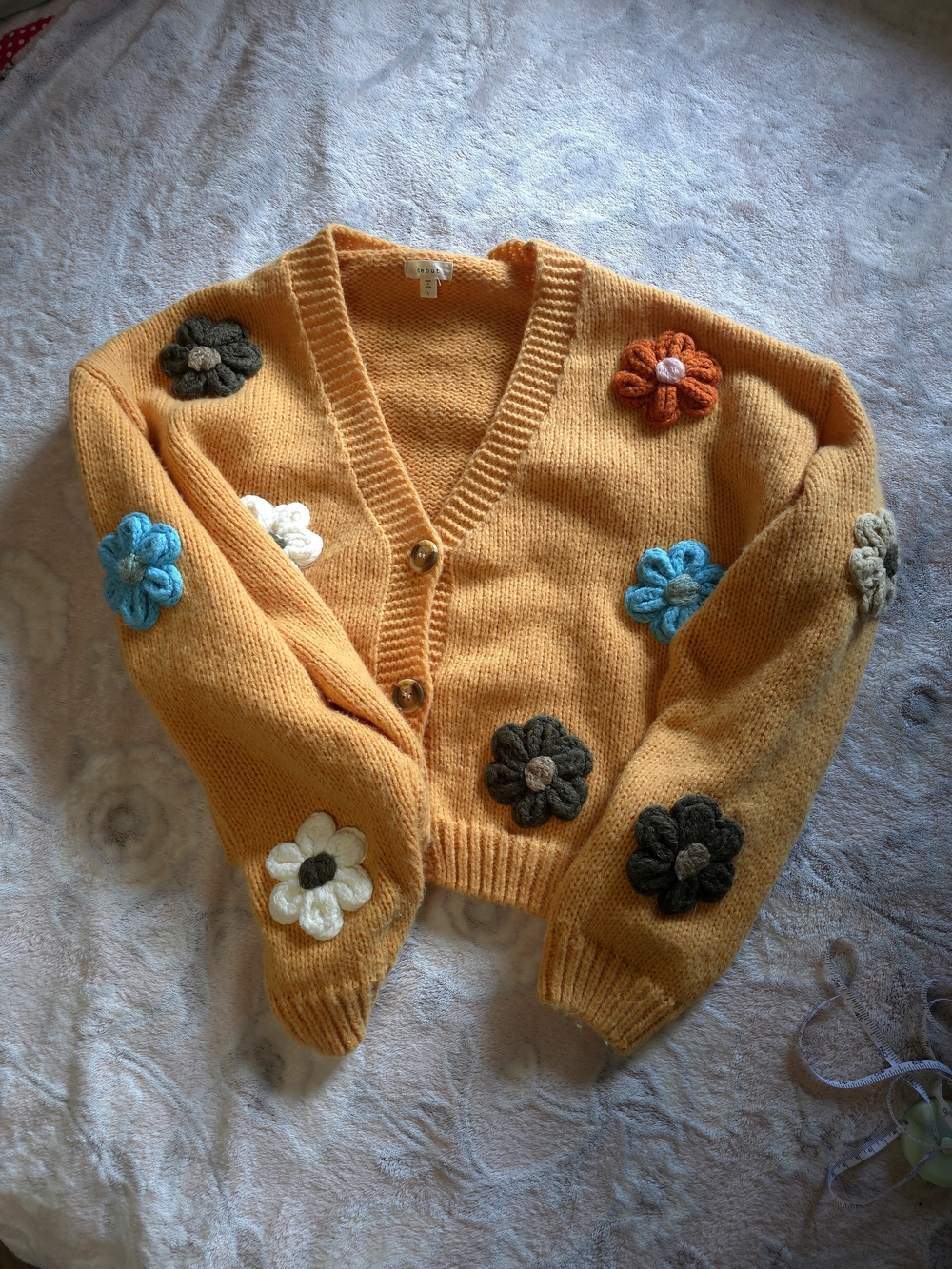Debut Chunky Knit Cardigan Crochet Flowers Cottagecore Grandmacore